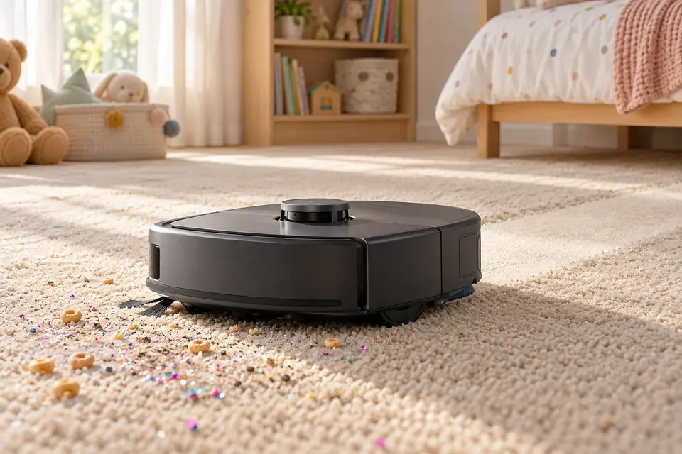 The Eufy X10 Pro Omni at work: carpet