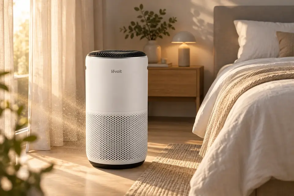 The Levoit Core 400S at work: an air purifier cleaning the air in a bedroom