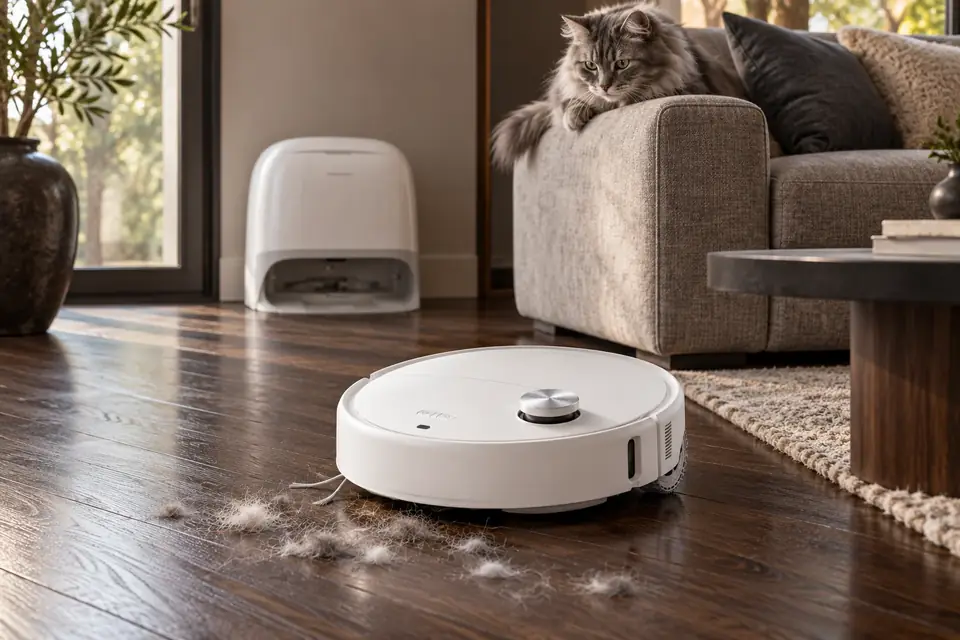 The Roborock Qrevo Curv 2 Pro at work: pet-hair