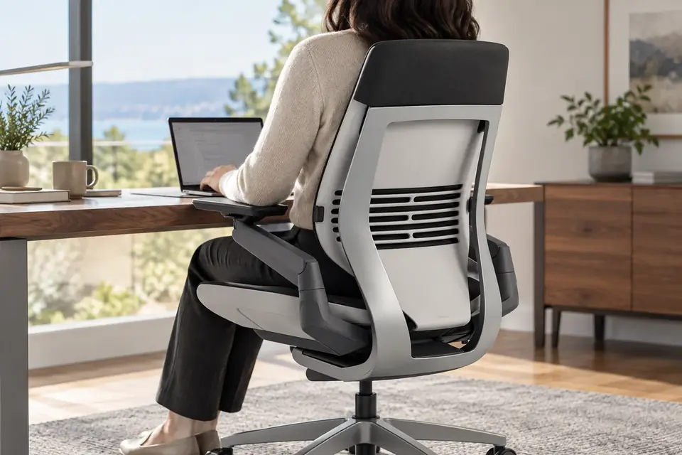 The Steelcase Gesture at work: an office chair supporting a person's lower back